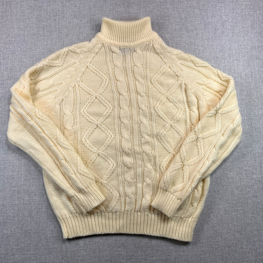 VTG 80s MK Today Milwaukee Knit Cable Fisherman Turtleneck Sweater Men L Cream